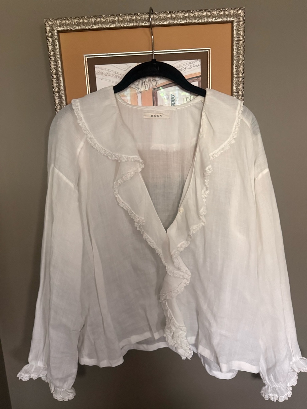 DOEN RARE HEDIA RAMIE RUFFLE BLOUSE SZ.MED LIKE NEW